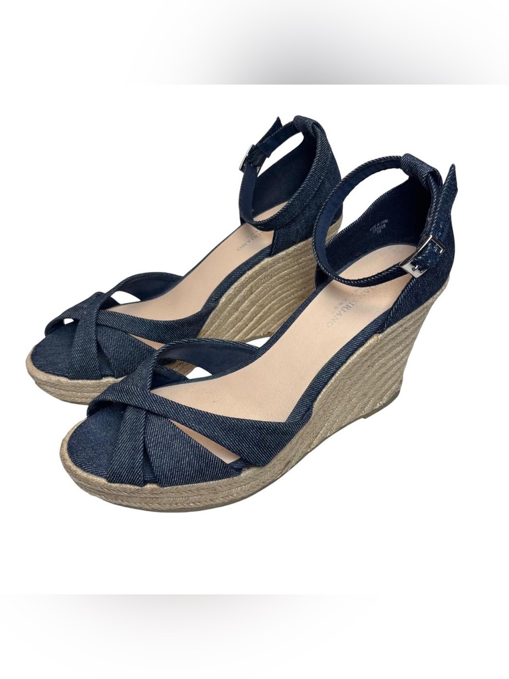 Christian Siriano Blue Denim Espadrille Wedge Sandals size 7.5